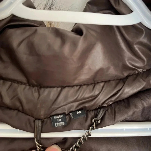 Raccoon Fur-Trimmed Brown Puffer Jacket - Picture 7 of 13